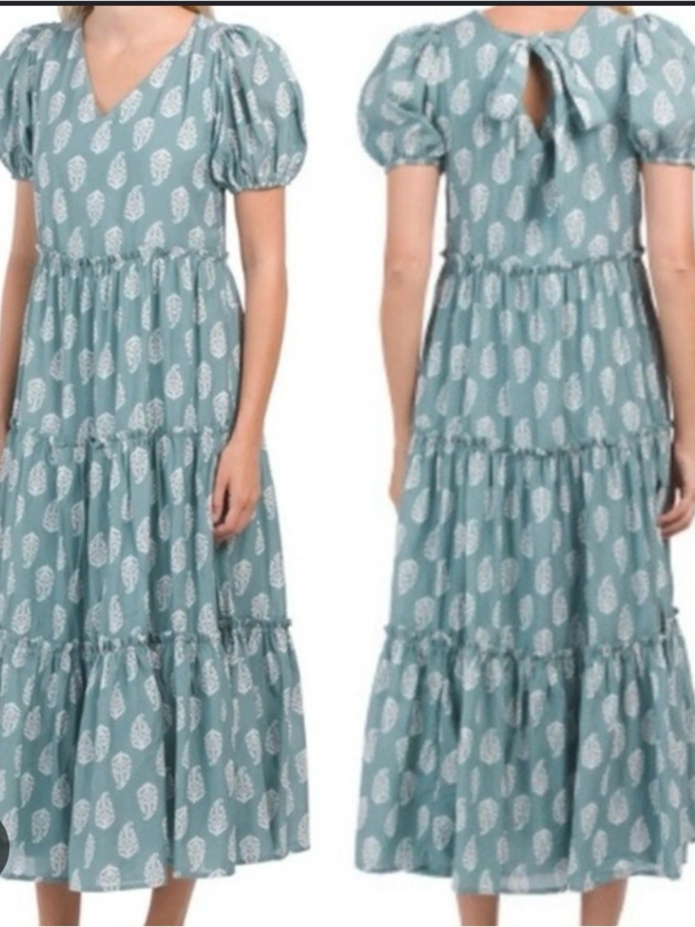Lucky Brand Teal Blue Printed Tiered Maxi Dress